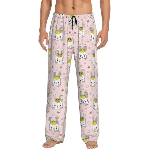 Bixox Men's Queen For Rabbit Patterned Pajama Pants with Pockets Lounge Clothes for Home