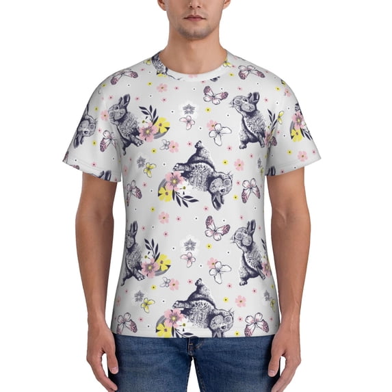 Bixox Men's Rabbit And Butterfly Printed Short Sleeve Skinny Athletic T-Shirt