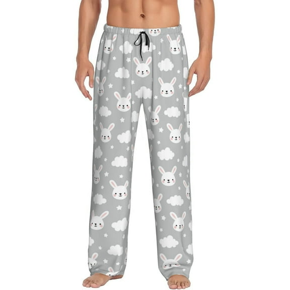 Bixox Men's Rabbit And Cloud Patterned Pajama Pants with Pockets Lounge Clothes for Home