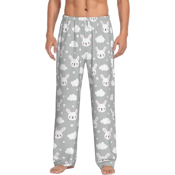 Bixox Men's Rabbit And Cloud Patterned Pajama Pants with Pockets Lounge Clothes for Home