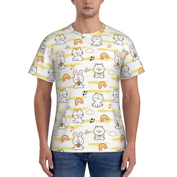Bixox Men's Rabbit And Milk Tea Printed Short Sleeve Skinny Athletic T-Shirt