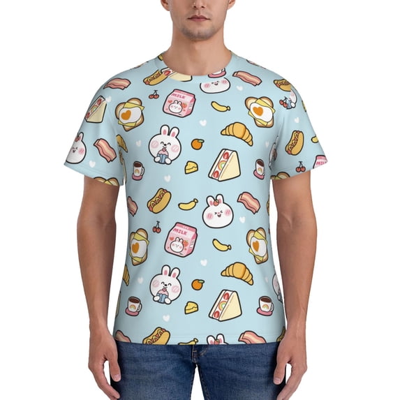 Bixox Men's Rabbit Burger Coffee Printed Short Sleeve Skinny Athletic T-Shirt