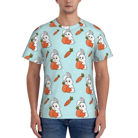 Bixox Men's Rabbit Is Eating Carrots Printed Short Sleeve Skinny Athletic T-Shirt