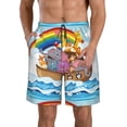 thumbnail image 1 of Bixox Men's Rainbow Animals on Noah's Ark printing Casual Classic Fit Short Summer Beach Shorts, 1 of 6