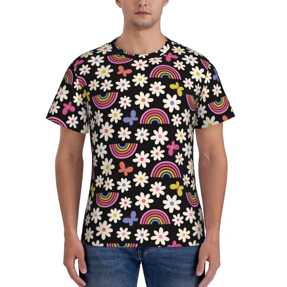 Bixox Men's Rainbow Flowers Printed Short Sleeve Skinny Athletic T-Shirt
