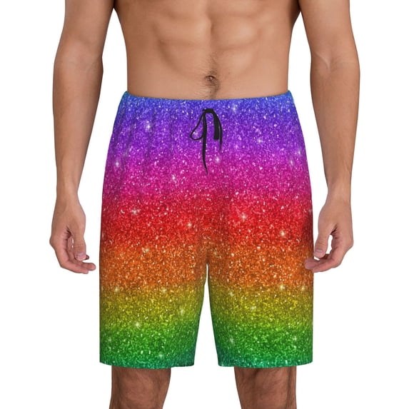 Bixox Men's Rainbow Glitter printed lightweight casual shorts, soft sleep shorts with pockets.
