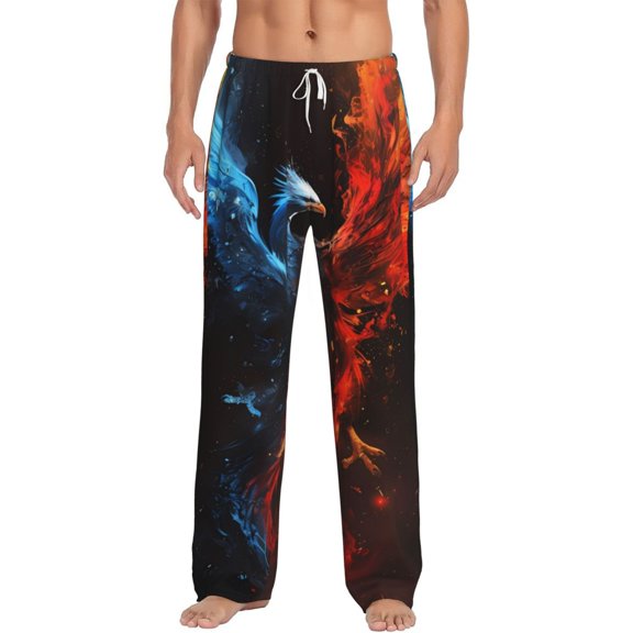 Bixox Men's Red And Blue Fire Bird Patterned Pajama Pants with Pockets Lounge Clothes for Home