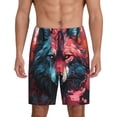 thumbnail image 1 of Bixox Men's Red Flame Wolf Head printed lightweight casual shorts, soft sleep shorts with pockets., 1 of 5