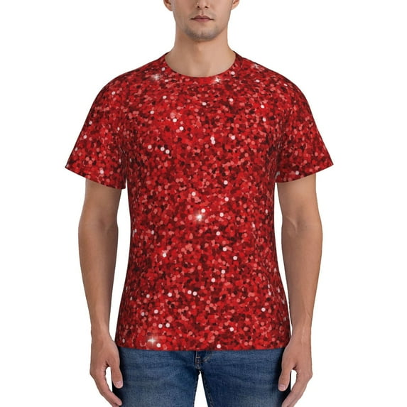 Bixox Men's Red Glitter Printed Short Sleeve Skinny Athletic T-Shirt