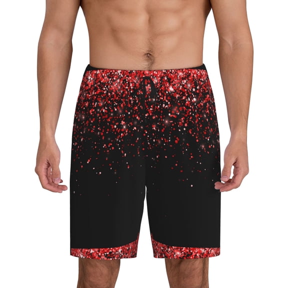 Bixox Men's Red Glitter1 printed lightweight casual shorts, soft sleep shorts with pockets.