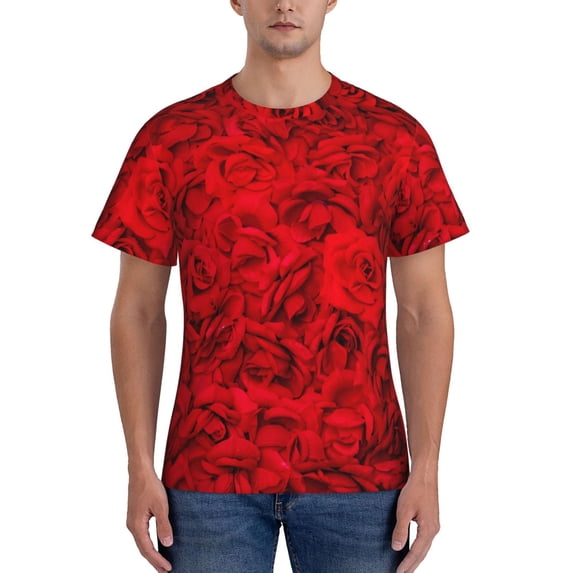 Bixox Men's Red Rose Printed Short Sleeve Skinny Athletic T-Shirt