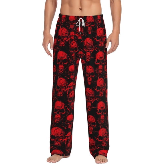 Bixox Men's Red Skulls Patterned Pajama Pants with Pockets Lounge Clothes for Home
