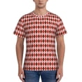 thumbnail image 1 of Bixox Men's Red and Brown Squares Printed Short Sleeve Skinny Athletic T-Shirt, 1 of 1