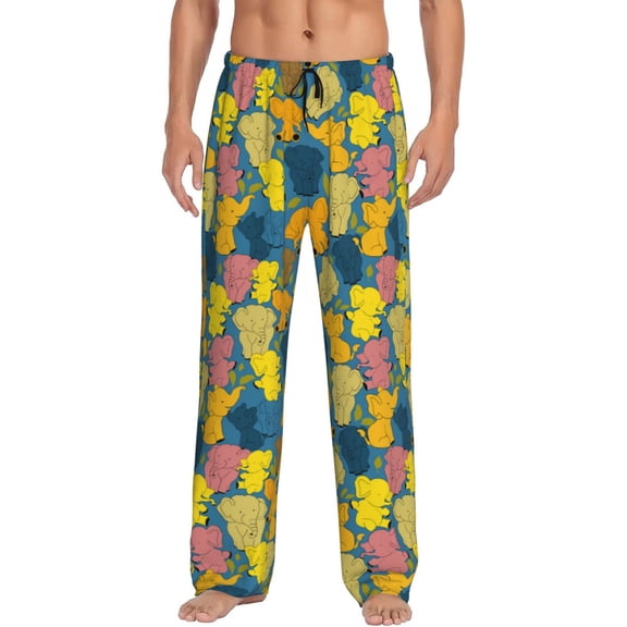 Bixox Men's Retro Boho Elephants Patterned Pajama Pants with Pockets Lounge Clothes for Home