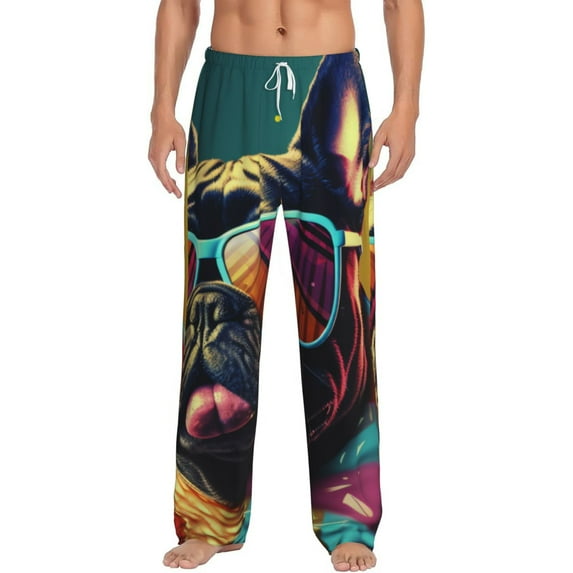 Bixox Men's Retro Bulldog Sunglasses Patterned Pajama Pants with Pockets Lounge Clothes for Home
