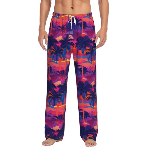 Bixox Men's Retro Palms Patterned Pajama Pants with Pockets Lounge Clothes for Home