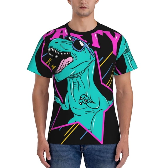 Bixox Men's Rex Dinosaur With Sunglasses Printed Short Sleeve Skinny Athletic T-Shirt