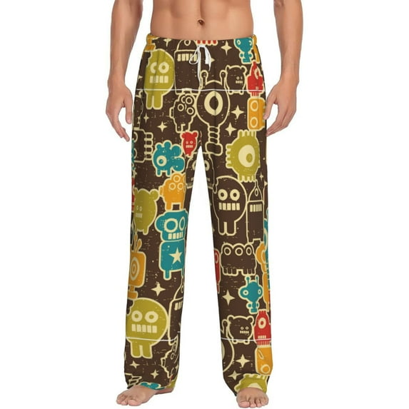 Bixox Men's Robot and Monsters Patterned Pajama Pants with Pockets Lounge Clothes for Home