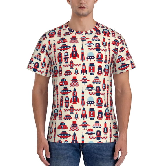 Bixox Men's Rocket Pattern Printed Short Sleeve Skinny Athletic T-Shirt