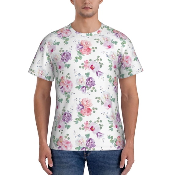 Bixox Men's Rose Flower B Printed Short Sleeve Skinny Athletic T-Shirt