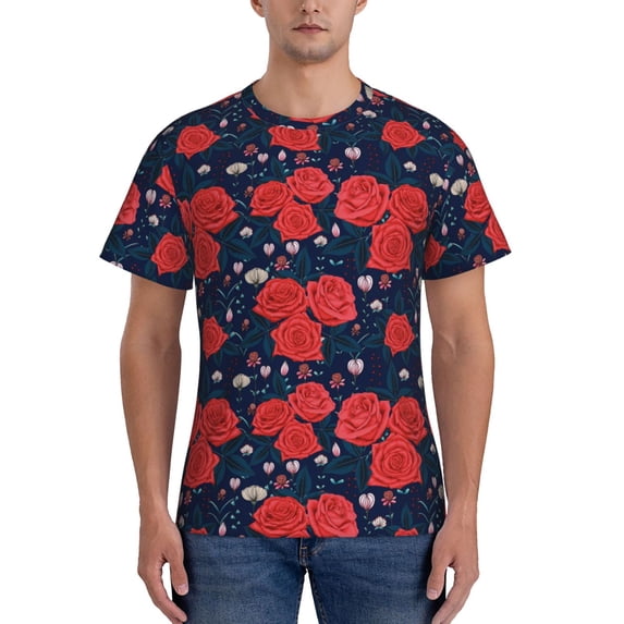 Bixox Men's Rose Flower Printed Short Sleeve Skinny Athletic T-Shirt