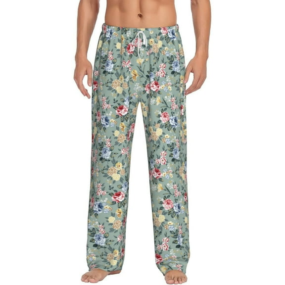 Bixox Men's Rose Flowers Patterned Pajama Pants with Pockets Lounge Clothes for Home