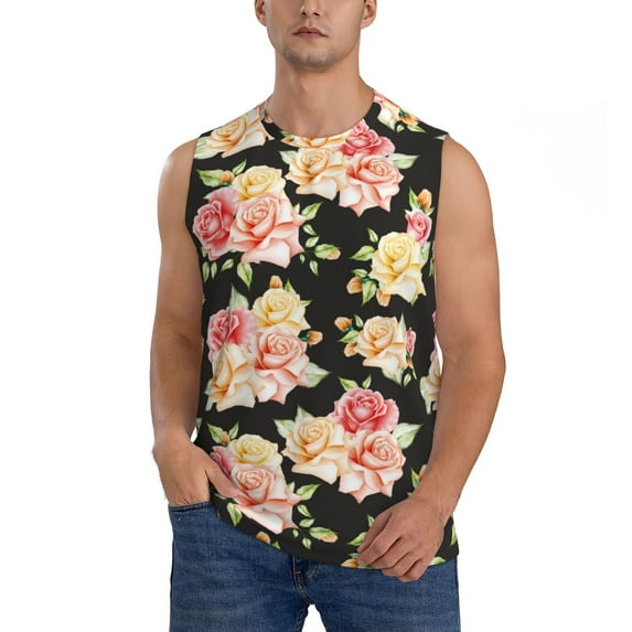 Bixox Men's Rose Flowers Printed Shirt Sleeveless Fitness Tank Top-3X-Large