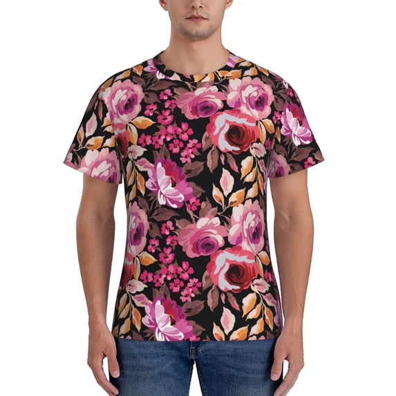 Bixox Men's Rose Flowers Printed Short Sleeve Skinny Athletic T-Shirt