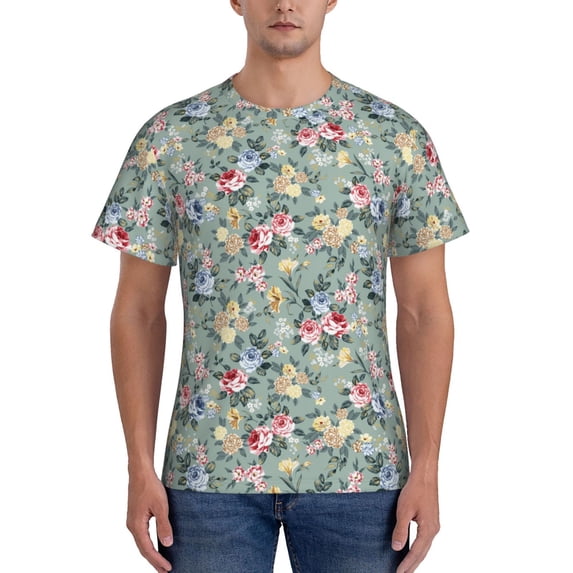 Bixox Men's Rose Flowers Printed Short Sleeve Skinny Athletic T-Shirt