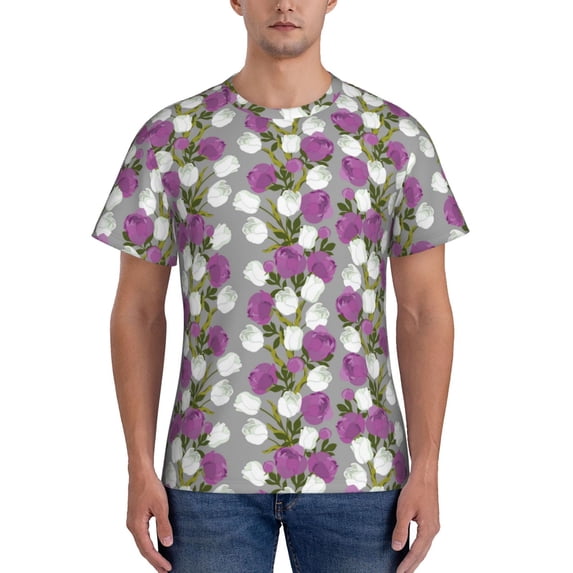Bixox Men's Rose Flowers Printed Short Sleeve Skinny Athletic T-Shirt