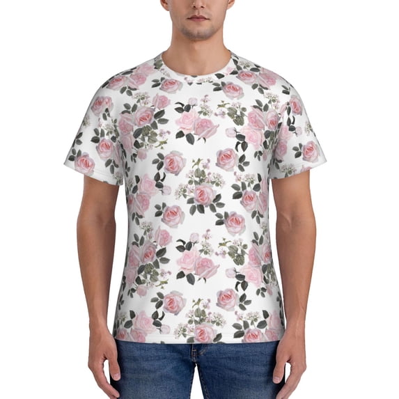 Bixox Men's Rose Flowers Printed Short Sleeve Skinny Athletic T-Shirt
