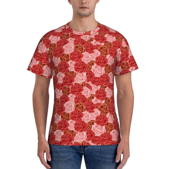 Bixox Men's Rose Flowers Printed Short Sleeve Skinny Athletic T-Shirt