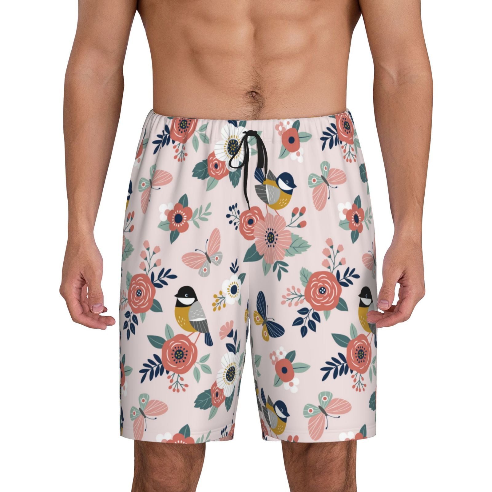 Bixox Men's Rose Flowers printed lightweight casual shorts, soft sleep