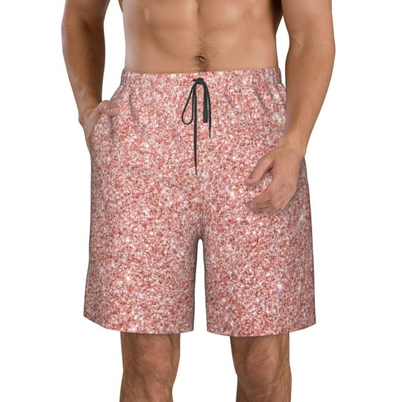 Bixox Men's Rose Gold Pink Glitter printing Casual Classic Fit Short Summer Beach Shorts