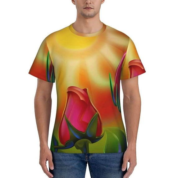 Bixox Men's Rose Psychedelic Printed Short Sleeve Skinny Athletic T-Shirt