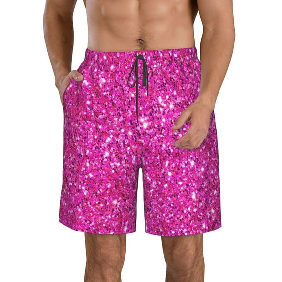 Bixox Men's Rose Red Glitter printing Casual Classic Fit Short Summer Beach Shorts