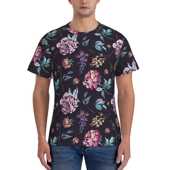 Bixox Men's Roses Flowers Printed Short Sleeve Skinny Athletic T-Shirt