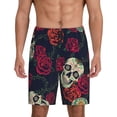 thumbnail image 1 of Bixox Men's Roses Skulls printed lightweight casual shorts, soft sleep shorts with pockets., 1 of 7