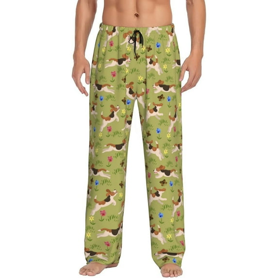 Bixox Men's Running Beagle Patterned Pajama Pants with Pockets Lounge Clothes for Home