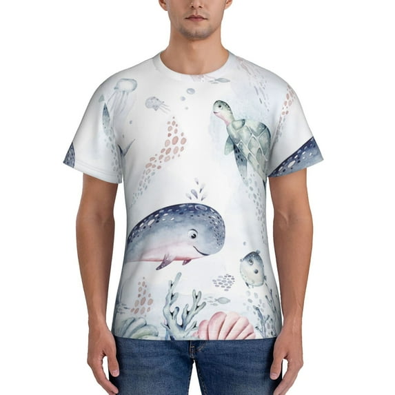 Bixox Men's Sea Animals Printed Short Sleeve Skinny Athletic T-Shirt