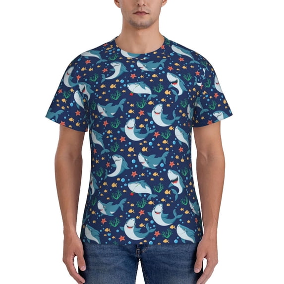 Bixox Men's Sea Sharks Printed Short Sleeve Skinny Athletic T-Shirt