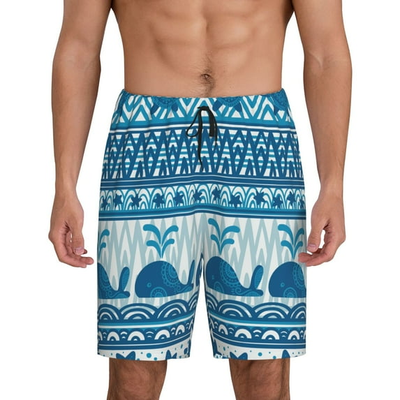 Bixox Men's Sea Underwater Animals printed lightweight casual shorts, soft sleep shorts with pockets.
