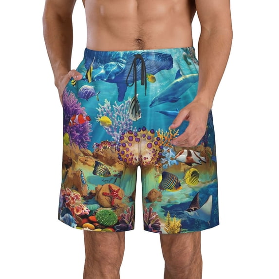 Bixox Men's Sea World printing Casual Classic Fit Short Summer Beach Shorts