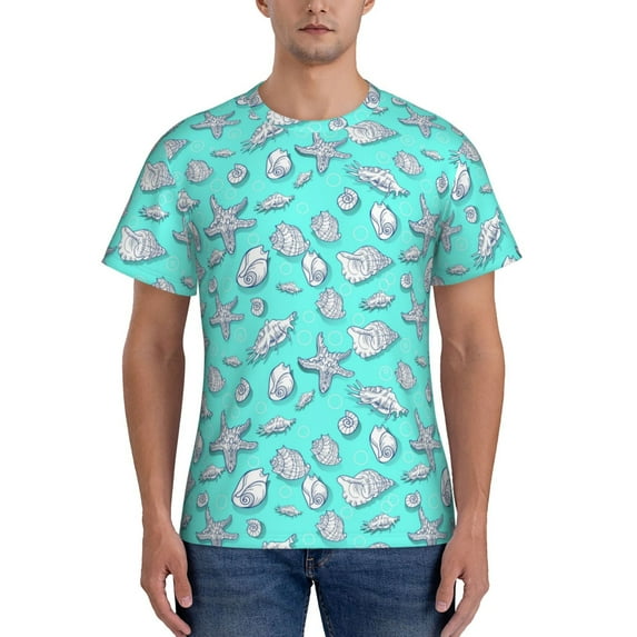 Bixox Men's Seashell And Starfish Printed Short Sleeve Skinny Athletic T-Shirt