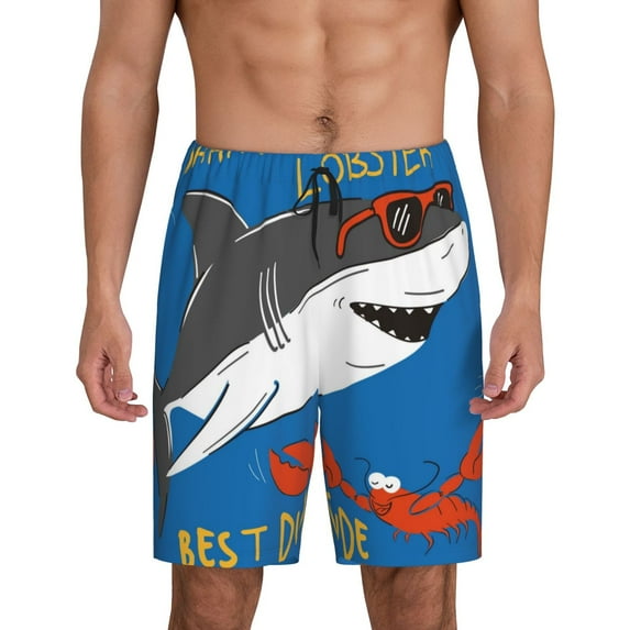 Bixox Men's Shark With Sunglasses and Lobste printed lightweight casual shorts, soft sleep shorts with pockets.