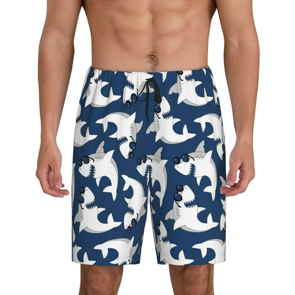 Bixox Men's Shark printed lightweight casual shorts, soft sleep shorts with pockets.