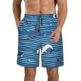 thumbnail image 1 of Bixox Men's Sharks on White Blue Striped printing Casual Classic Fit Short Summer Beach Shorts, 1 of 6