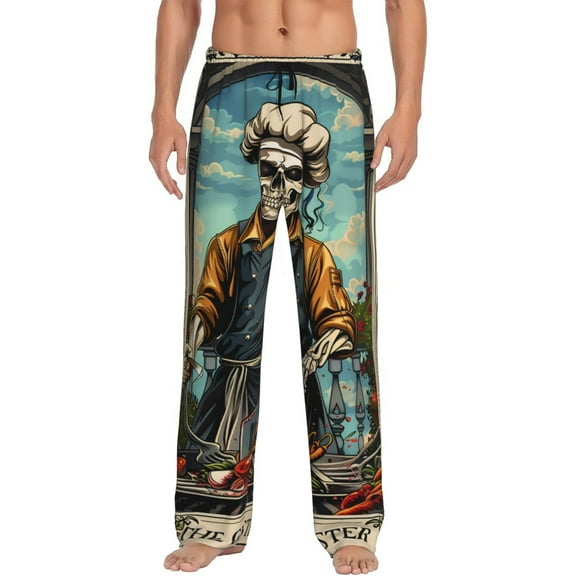 Bixox Men's Skeleton Chef BBQ Scene Patterned Pajama Pants with Pockets Lounge Clothes for Home