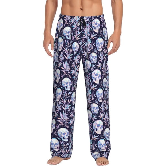 Bixox Men's Skull flower crystal Patterned Pajama Pants with Pockets Lounge Clothes for Home