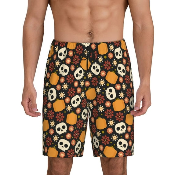 Bixox Men's Skulls printed lightweight casual shorts, soft sleep shorts with pockets.